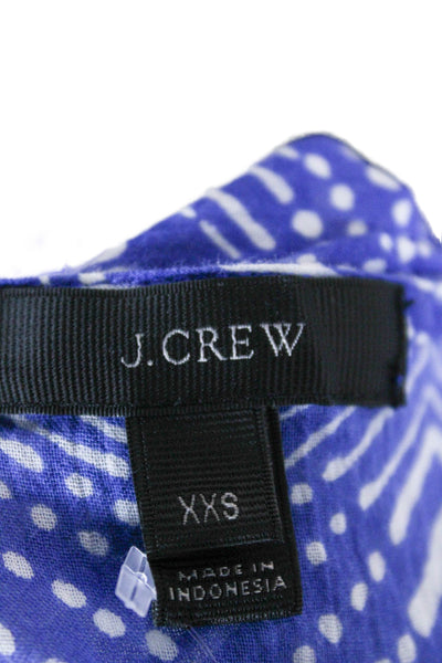 J Crew Womens Tunic V Neck Geometric Cotton Pullover Blue Short Sleeve Size 2XS