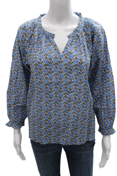 J Crew Womens Tunic Blouse Blue V Neck Long Sleeve Petite Size S