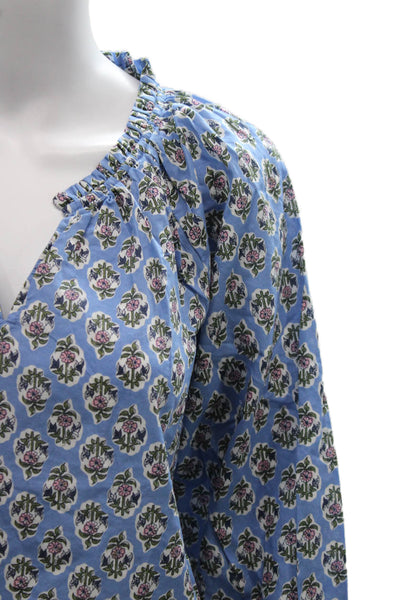 J Crew Womens Tunic Blouse Blue V Neck Long Sleeve Petite Size S