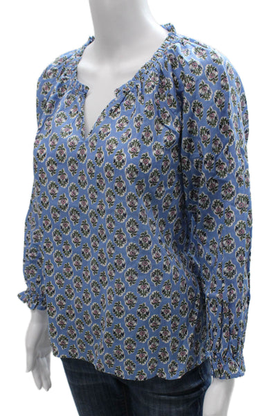 J Crew Womens Tunic Blouse Blue V Neck Long Sleeve Petite Size S