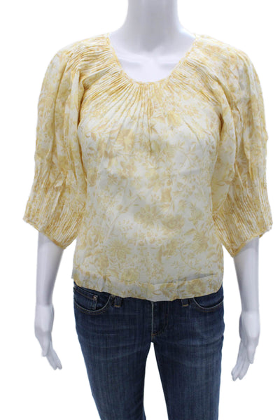 Loeffler Randall Womens Floral Cotton Scoop Neck 3/4 Sleeve Blouse Size XS