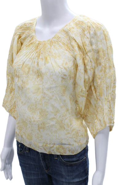Loeffler Randall Womens Floral Cotton Scoop Neck 3/4 Sleeve Blouse Size XS