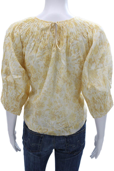 Loeffler Randall Womens Floral Cotton Scoop Neck 3/4 Sleeve Blouse Size XS