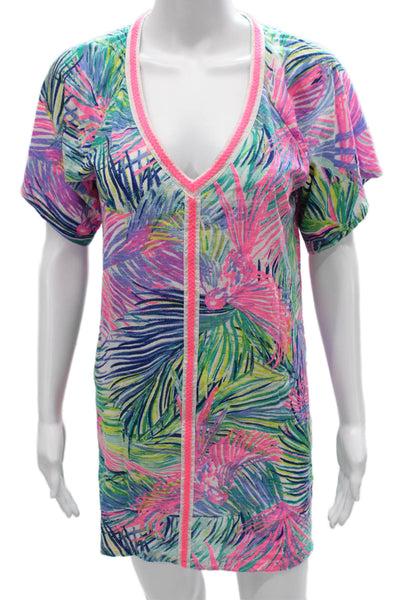 Lilly Pulitzer Womens Kaftan Dress Multi Floral V-Neck Short Sleeve Size XS