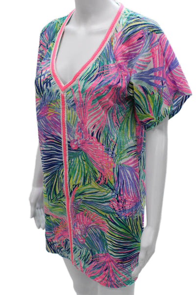 Lilly Pulitzer Womens Kaftan Dress Multi Floral V-Neck Short Sleeve Size XS