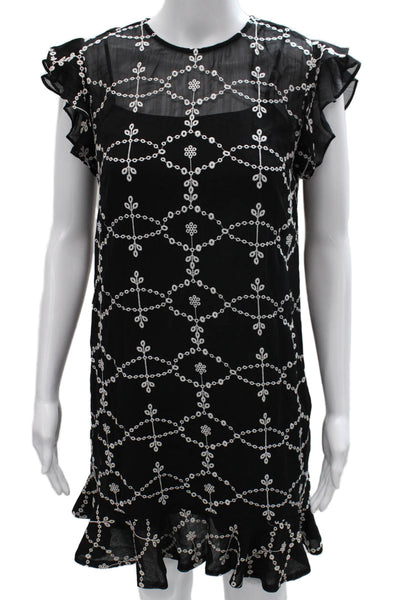 CeCe Womens Black Shift Dress Short Sleeve Round Neck Zip Size XS