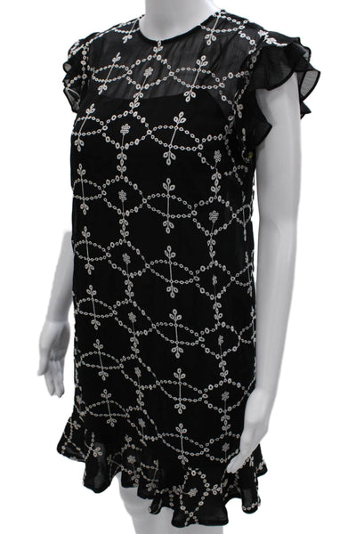 CeCe Womens Black Shift Dress Short Sleeve Round Neck Zip Size XS
