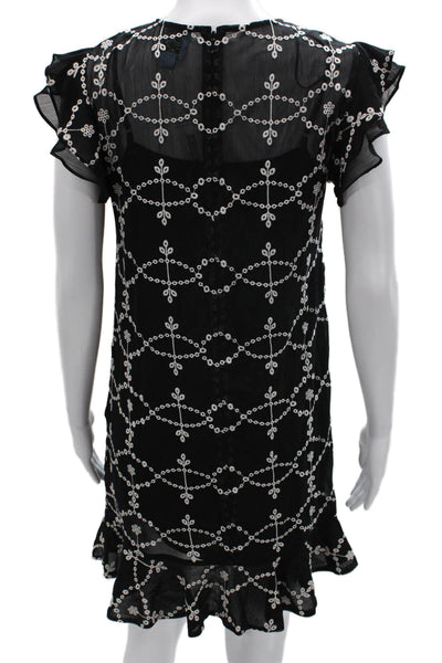 CeCe Womens Black Shift Dress Short Sleeve Round Neck Zip Size XS