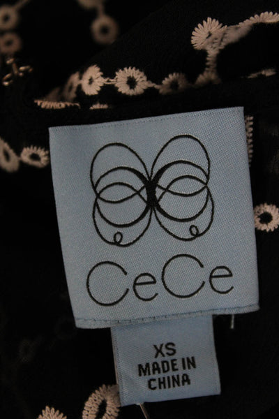 CeCe Womens Black Shift Dress Short Sleeve Round Neck Zip Size XS