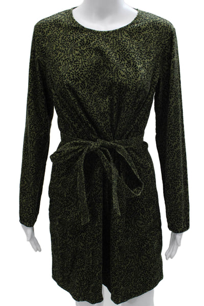 Boden Women Shift Floral Green Cotton Dress Long Sleeve Petite Size 6