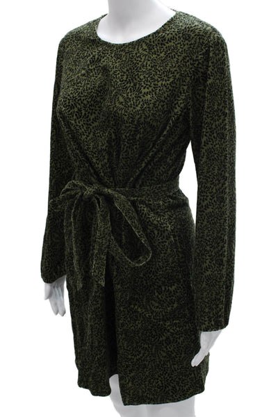Boden Women Shift Floral Green Cotton Dress Long Sleeve Petite Size 6