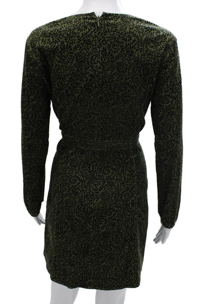 Boden Women Shift Floral Green Cotton Dress Long Sleeve Petite Size 6