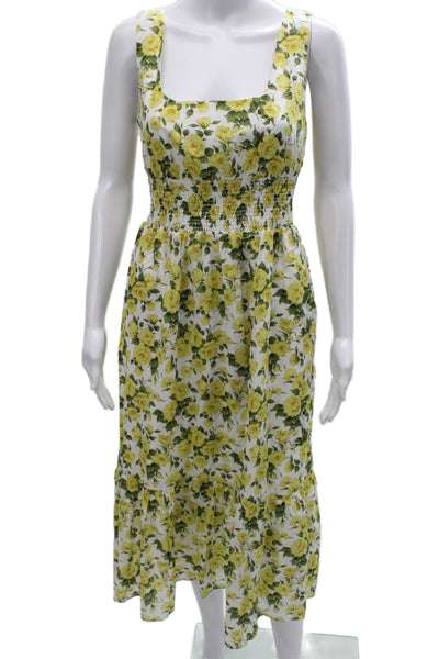 J Crew Womens Sundress White Cotton Sq Neck Floral Zip Sleeveless Long Size 0