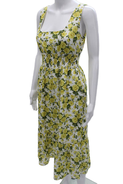 J Crew Womens Sundress White Cotton Sq Neck Floral Zip Sleeveless Long Size 0
