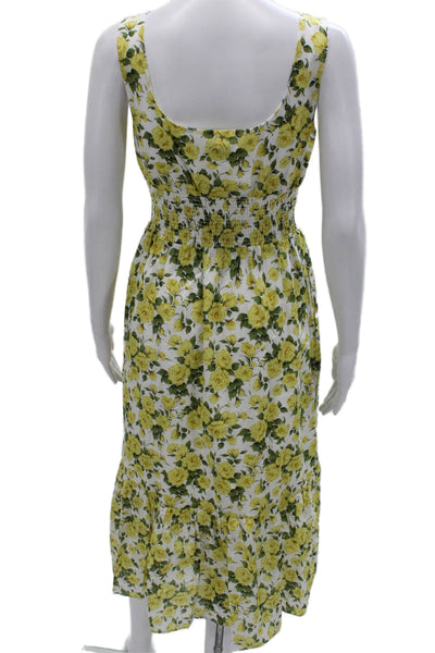 J Crew Womens Sundress White Cotton Sq Neck Floral Zip Sleeveless Long Size 0