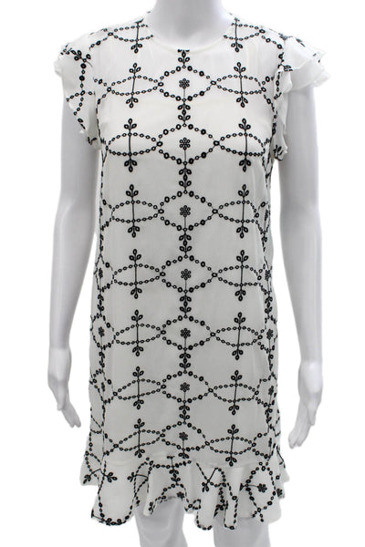 CeCe Womens Shift Dress White Short Sleeve Round Neck Geometric Size XS