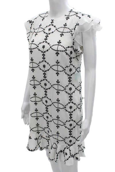 CeCe Womens Shift Dress White Short Sleeve Round Neck Geometric Size XS