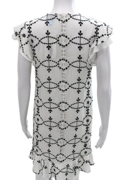 CeCe Womens Shift Dress White Short Sleeve Round Neck Geometric Size XS