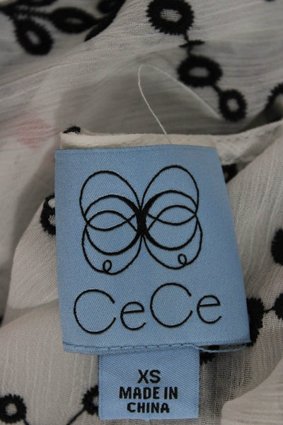 CeCe Womens Shift Dress White Short Sleeve Round Neck Geometric Size XS