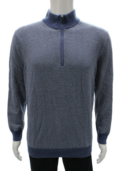 Vineyard Vines Mens Blue Striped Mock Neck Merino Pullover Long Sleeve Size XL