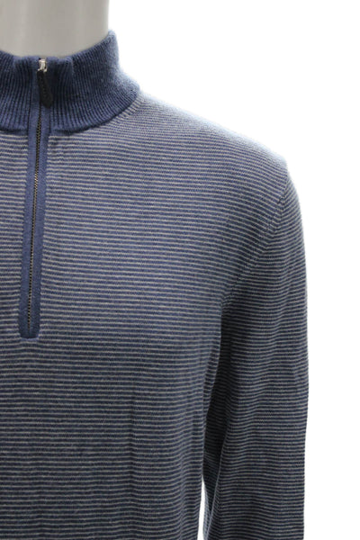 Vineyard Vines Mens Blue Striped Mock Neck Merino Pullover Long Sleeve Size XL
