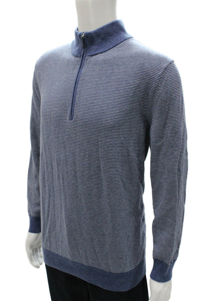 Vineyard Vines Mens Blue Striped Mock Neck Merino Pullover Long Sleeve Size XL