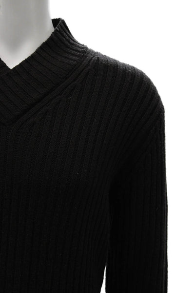 Elie Tahari Womens Pullover Sweater V-Neck Black Merino Wool Size L