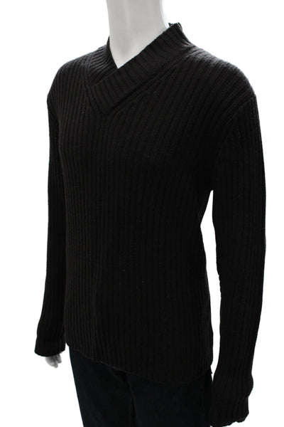 Elie Tahari Womens Pullover Sweater V-Neck Black Merino Wool Size L