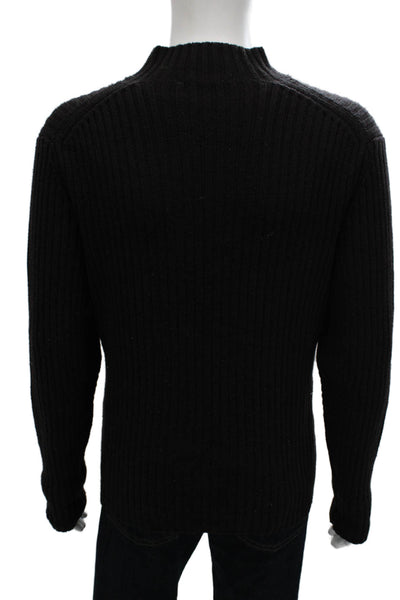 Elie Tahari Womens Pullover Sweater V-Neck Black Merino Wool Size L