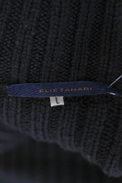 Elie Tahari Womens Pullover Sweater V-Neck Black Merino Wool Size L