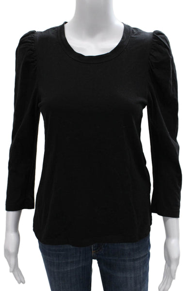 ALC Womens Basic Black Cotton Crew Neck 3/4 Sleeve T-Shirt Size S
