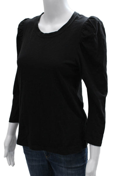 ALC Womens Basic Black Cotton Crew Neck 3/4 Sleeve T-Shirt Size S