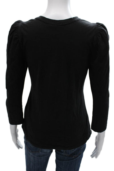 ALC Womens Basic Black Cotton Crew Neck 3/4 Sleeve T-Shirt Size S