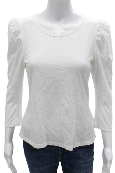 ALC Women White Cotton Basic 3/4 Sleeve T-Shirt Round Neck Size S