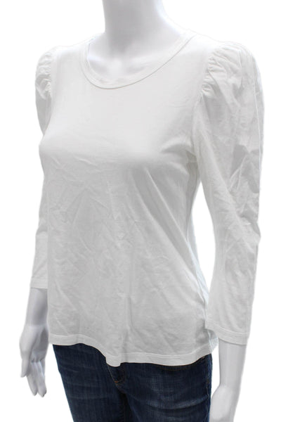 ALC Women White Cotton Basic 3/4 Sleeve T-Shirt Round Neck Size S