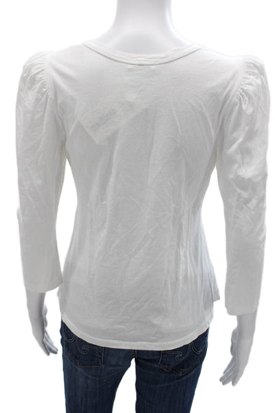 ALC Women White Cotton Basic 3/4 Sleeve T-Shirt Round Neck Size S