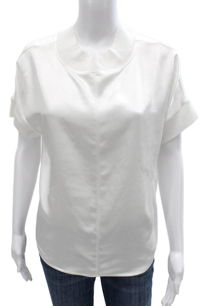 Melissa Nepton Womens White Viscose Short Sleeve Crew Neck Blouse Petite Size S