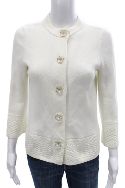 J. Mclaughlin Women White Cotton Mock Neck Cardigan 3/4 Sleeve Size XS
