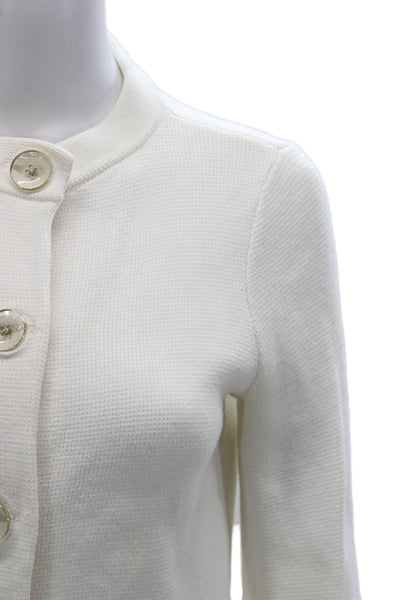 J. Mclaughlin Women White Cotton Mock Neck Cardigan 3/4 Sleeve Size XS