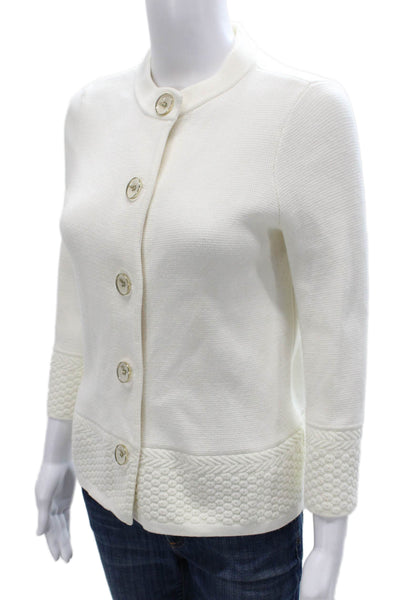 J. Mclaughlin Women White Cotton Mock Neck Cardigan 3/4 Sleeve Size XS