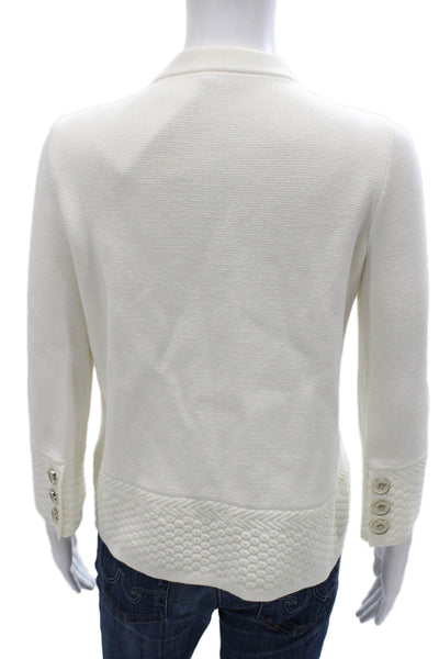 J. Mclaughlin Women White Cotton Mock Neck Cardigan 3/4 Sleeve Size XS