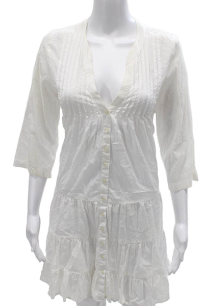J Crew Womens Shirt Dress White V-Neck 3/4 Sleeve Cotton Button Size S