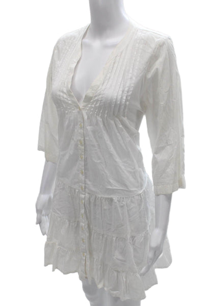 J Crew Womens Shirt Dress White V-Neck 3/4 Sleeve Cotton Button Size S