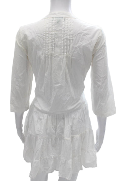 J Crew Womens Shirt Dress White V-Neck 3/4 Sleeve Cotton Button Size S