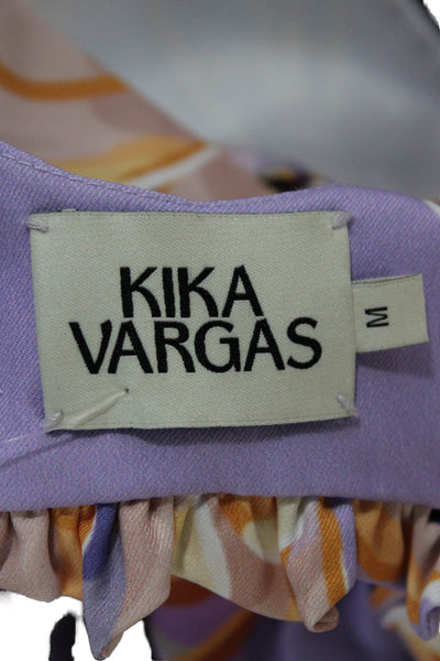 Kika Vargas Women Fit & Flare Purple Floral V Neck Short Sleeve Dress Size M