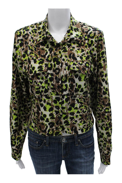 Absolu Women Animal Print Collared Button-Up Blouse Long Sleeve Size 38
