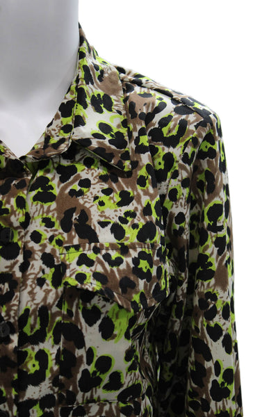 Absolu Women Animal Print Collared Button-Up Blouse Long Sleeve Size 38