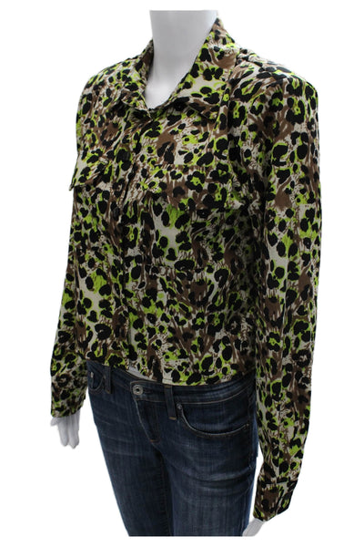 Absolu Women Animal Print Collared Button-Up Blouse Long Sleeve Size 38