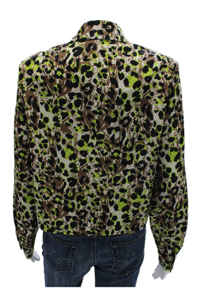 Absolu Women Animal Print Collared Button-Up Blouse Long Sleeve Size 38
