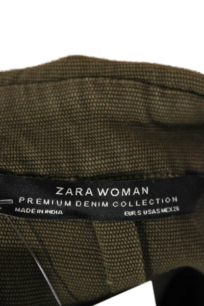 Zara Womens Military Jacket Green Floral Cotton 3/4 Sleeve Tie Size S